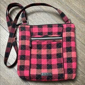 Vera Bradley Iconic‎ Hipster Pink and Black Buffalo Checked Crossbody Bag